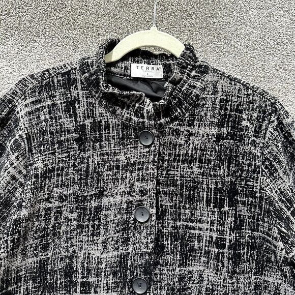 Terra SJ Apparel Blazer Jacket L Black Gray Button Up Mock Neck Office Casual - Picture 3 of 12